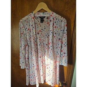 Ali Miles Womens Star Printed Mesh Open Front Duster Cardigan Size Large NWT